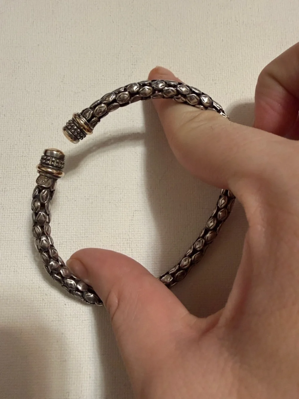 18K 925 STERLING SILVER ROPE TEXTURE CABLE FLEXIBLE CUFF BRACELET